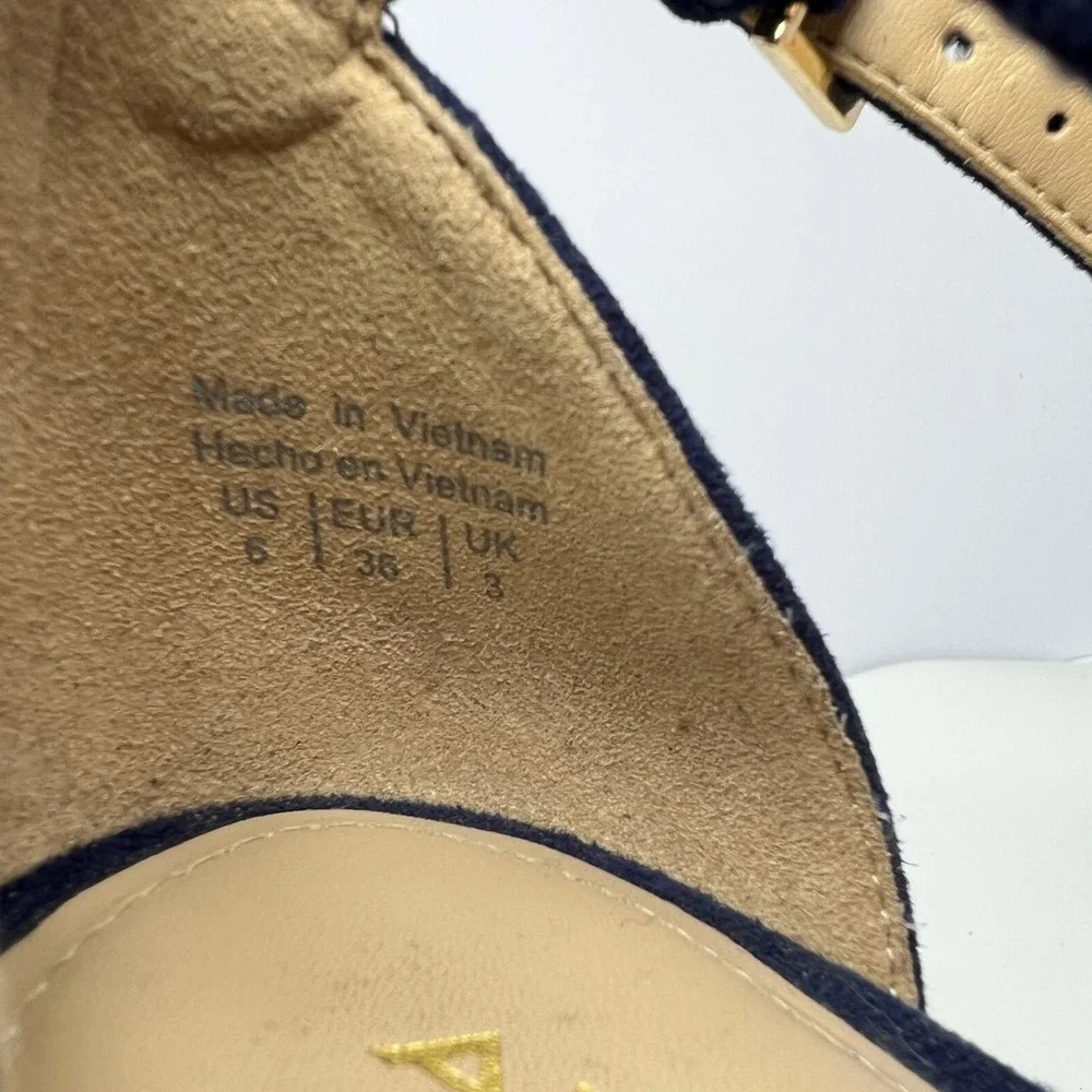 ALDO Navy Blue Heeled Sandals Womens Size 6 Suede Ankle Strap Elegant‎ Dressy